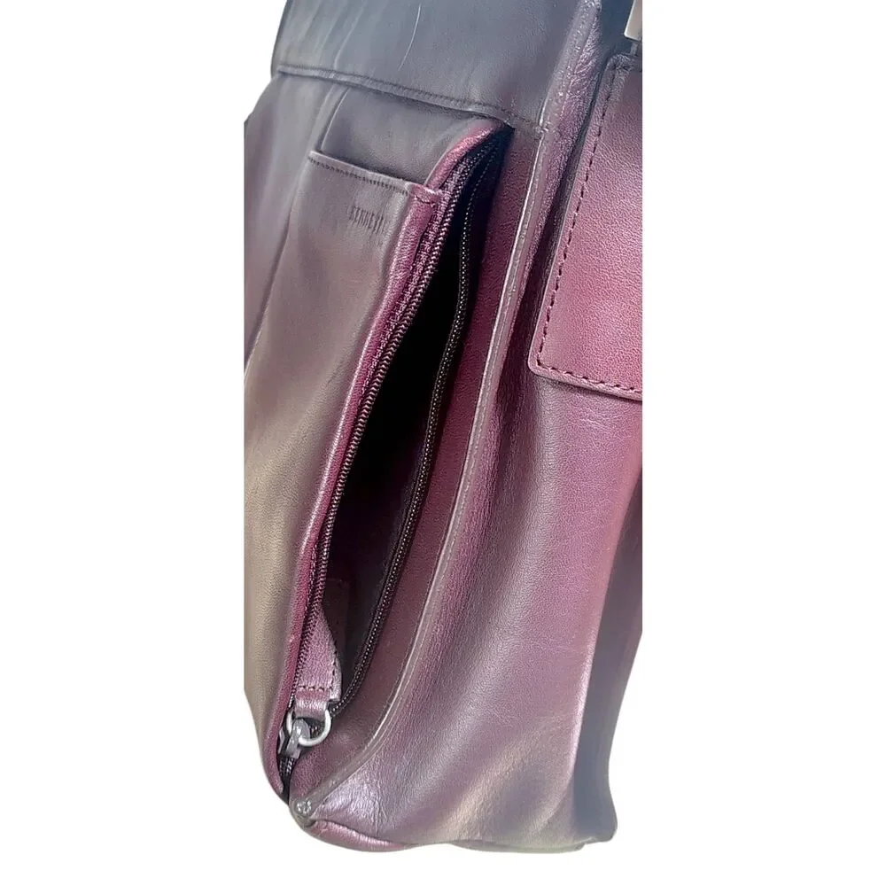 Kenneth Cole Burgundy Leather Crossbody Satchel Vintage Multi Pocket Bag